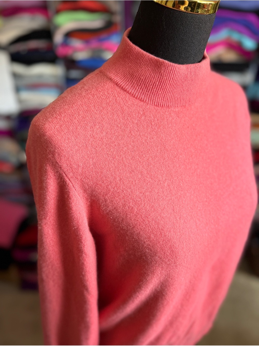 Women's Salmon Cashmere Mock Neck Sweater